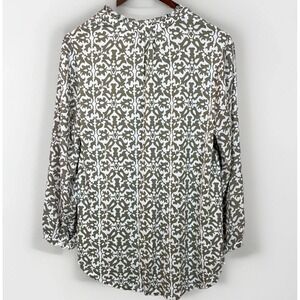 LOFT Outlet Women's Blouse Sz L Beige Abstract Green Career Office Business Boho